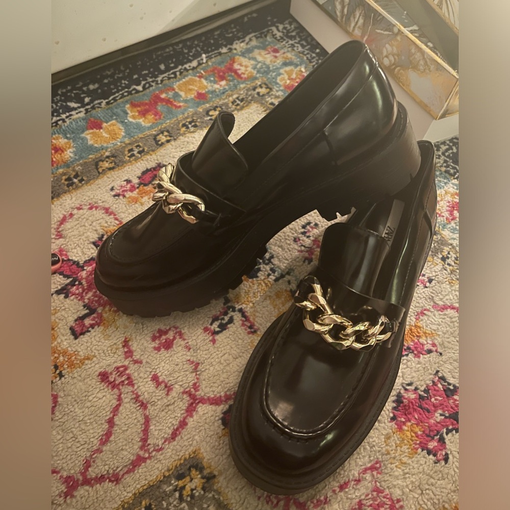 Zara platform loafers with gold chain details